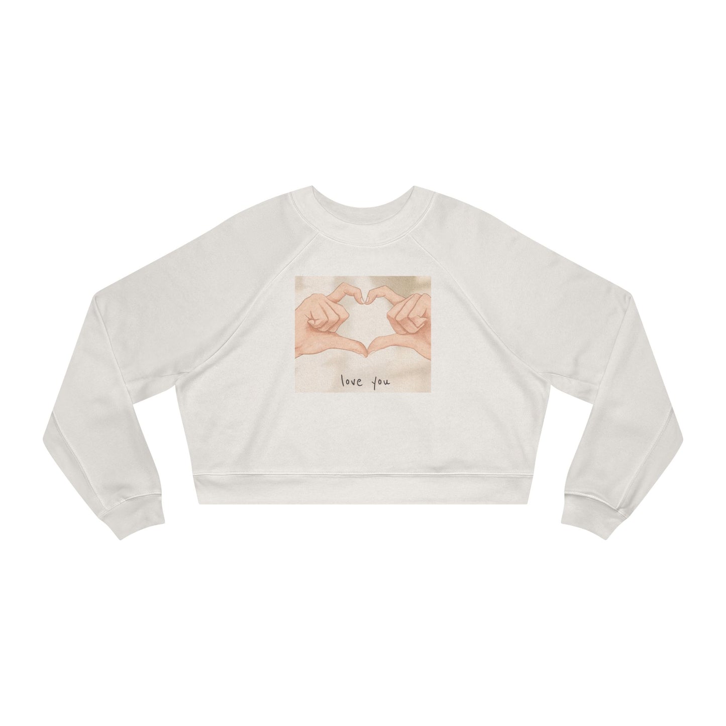 Cropped Pullover — 'Love You' Heart Hands Cozy Women's Sweatshirt