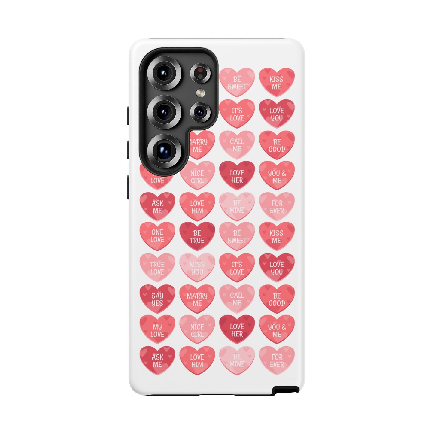 Phone Case — Pink Conversation Heart Pattern, Valentine’s Day Love Messages
