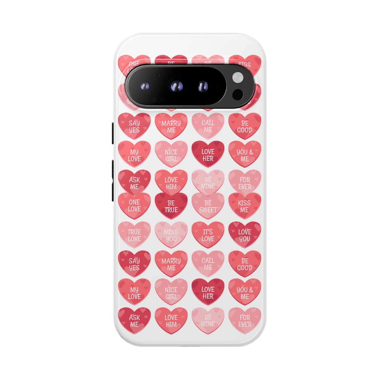 Phone Case — Pink Conversation Heart Pattern, Valentine’s Day Love Messages