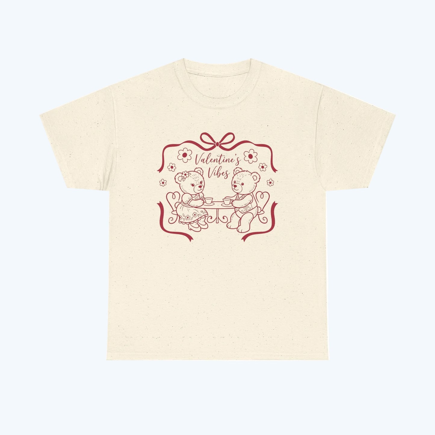 Valentine's Day Bear Couples Tee – 'Valentine's Vibes' Cute Heart Design