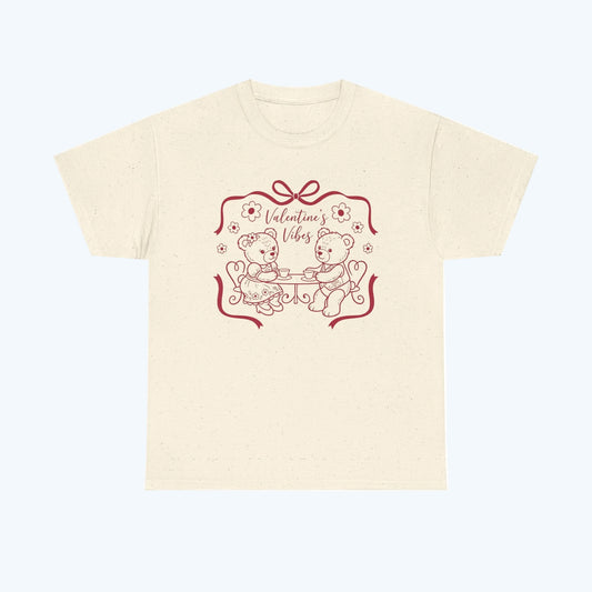 Valentine's Day Bear Couples Tee – 'Valentine's Vibes' Cute Heart Design