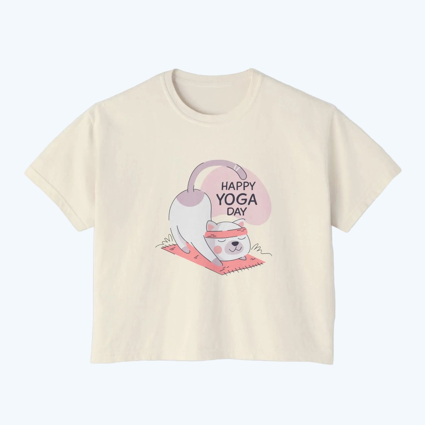 Women's Tee — Cute "Happy Yoga Day" Cat Pose Graphic