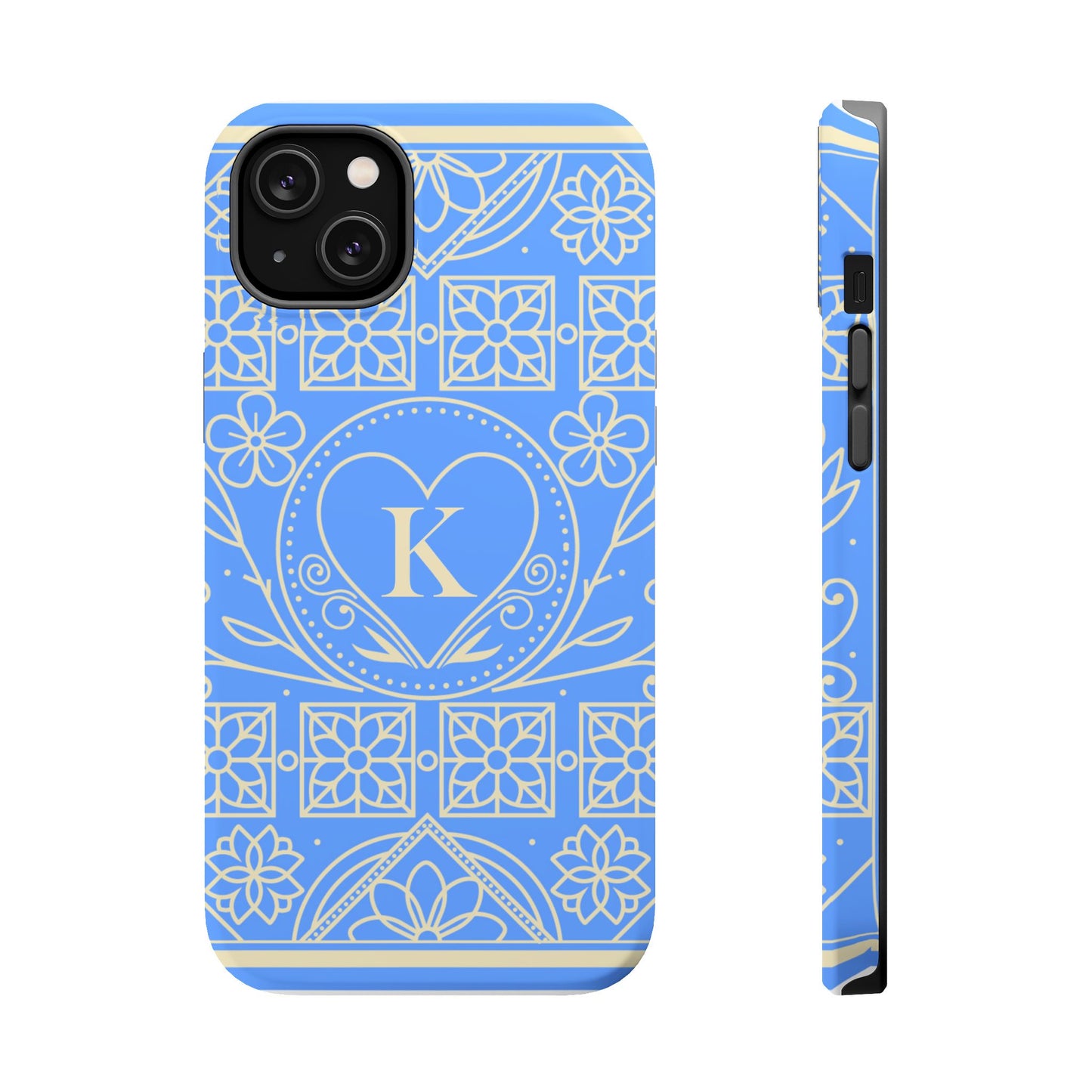 Monogram "K" Blue Floral Magnetic Phone Case — Impact-Resistant