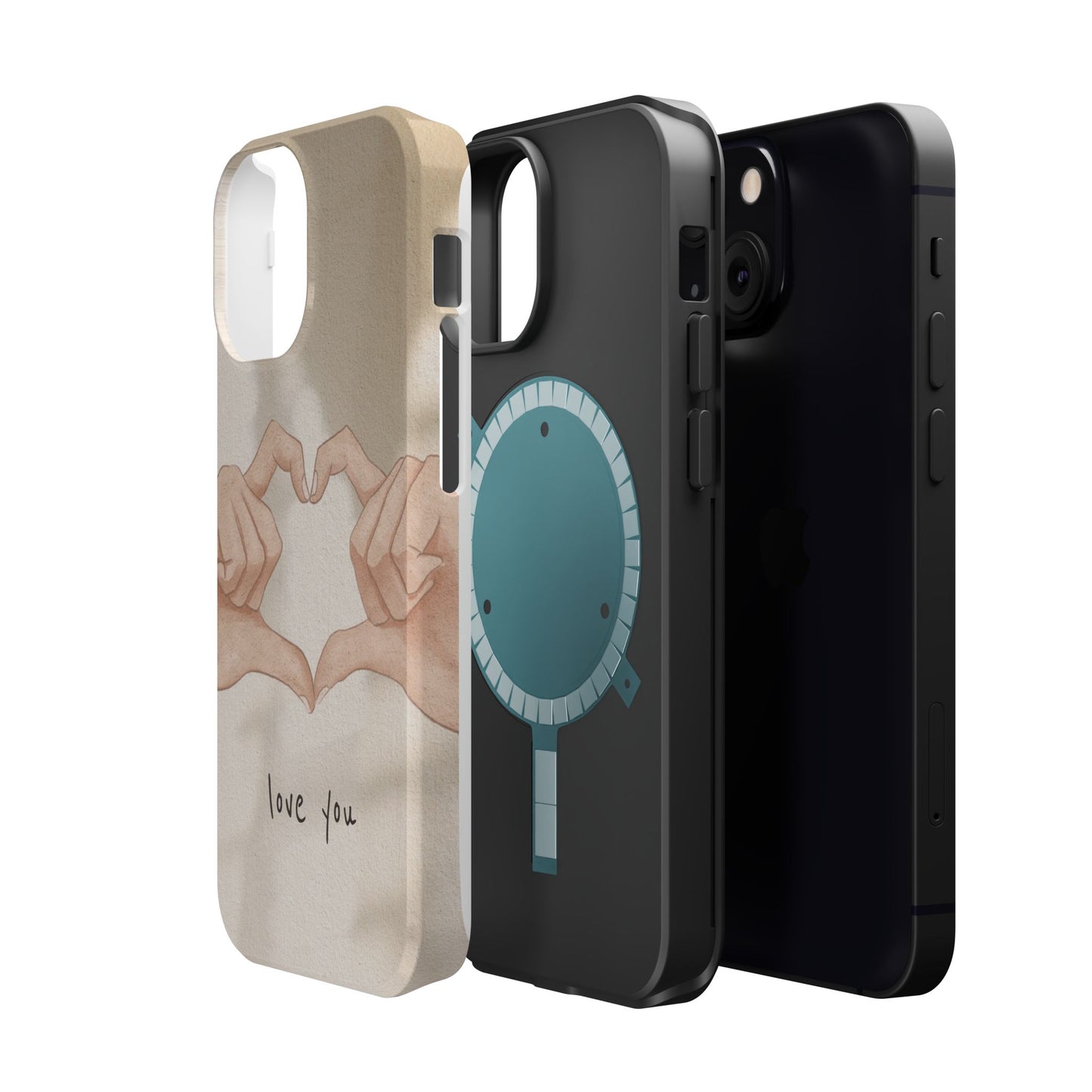 Phone Case — Hands Forming Heart with “love you” Romantic Protective Cover