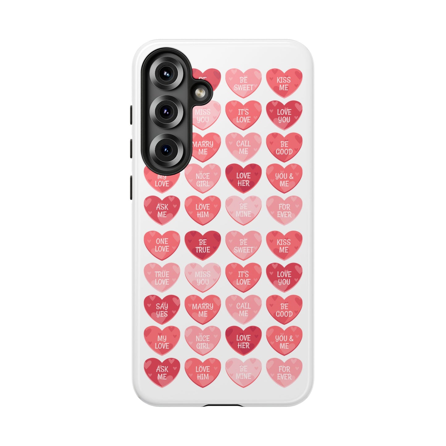 Phone Case — Pink Conversation Heart Pattern, Valentine’s Day Love Messages