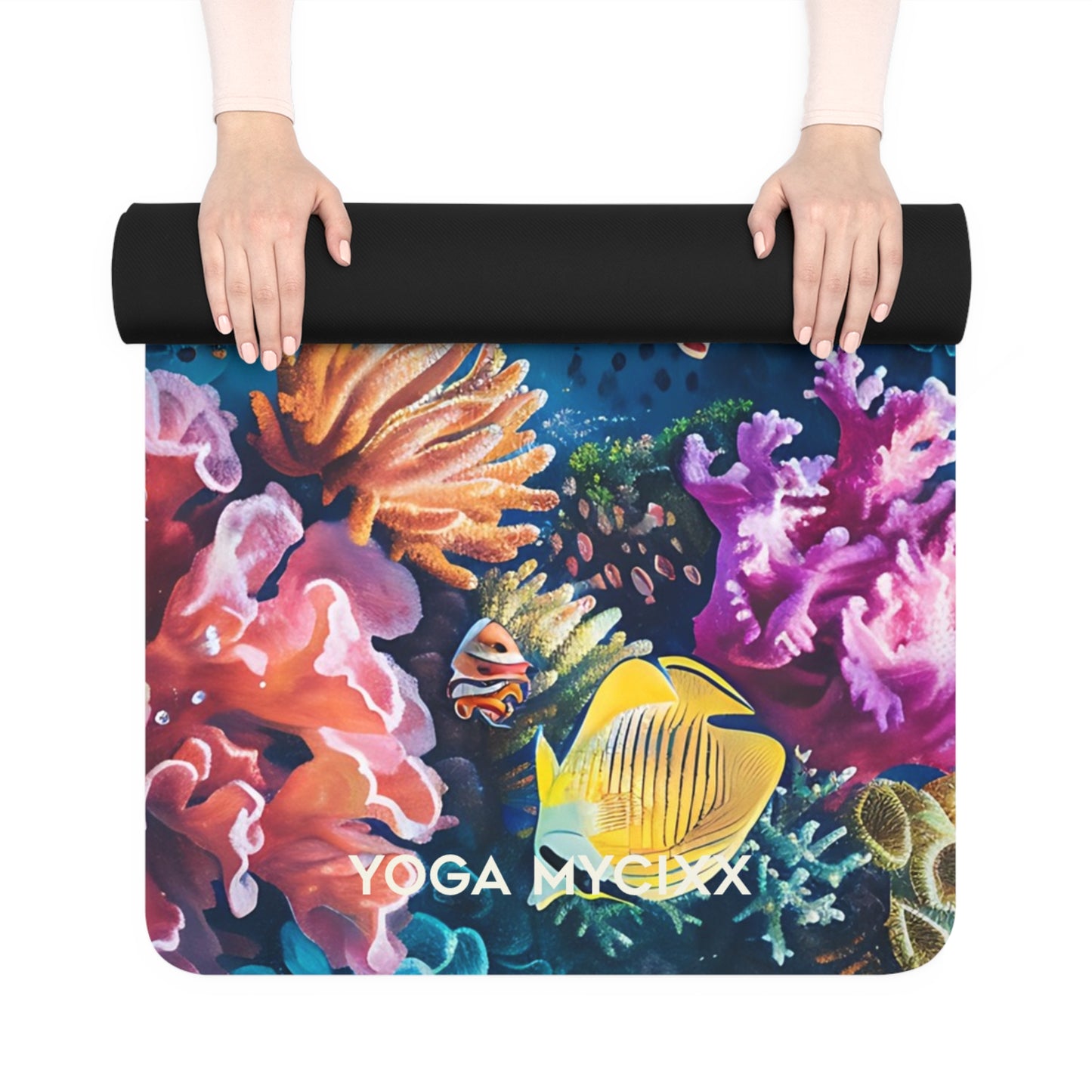 Tropical Reef Rubber Yoga Mat — Colorful Underwater Fish & Coral Design
