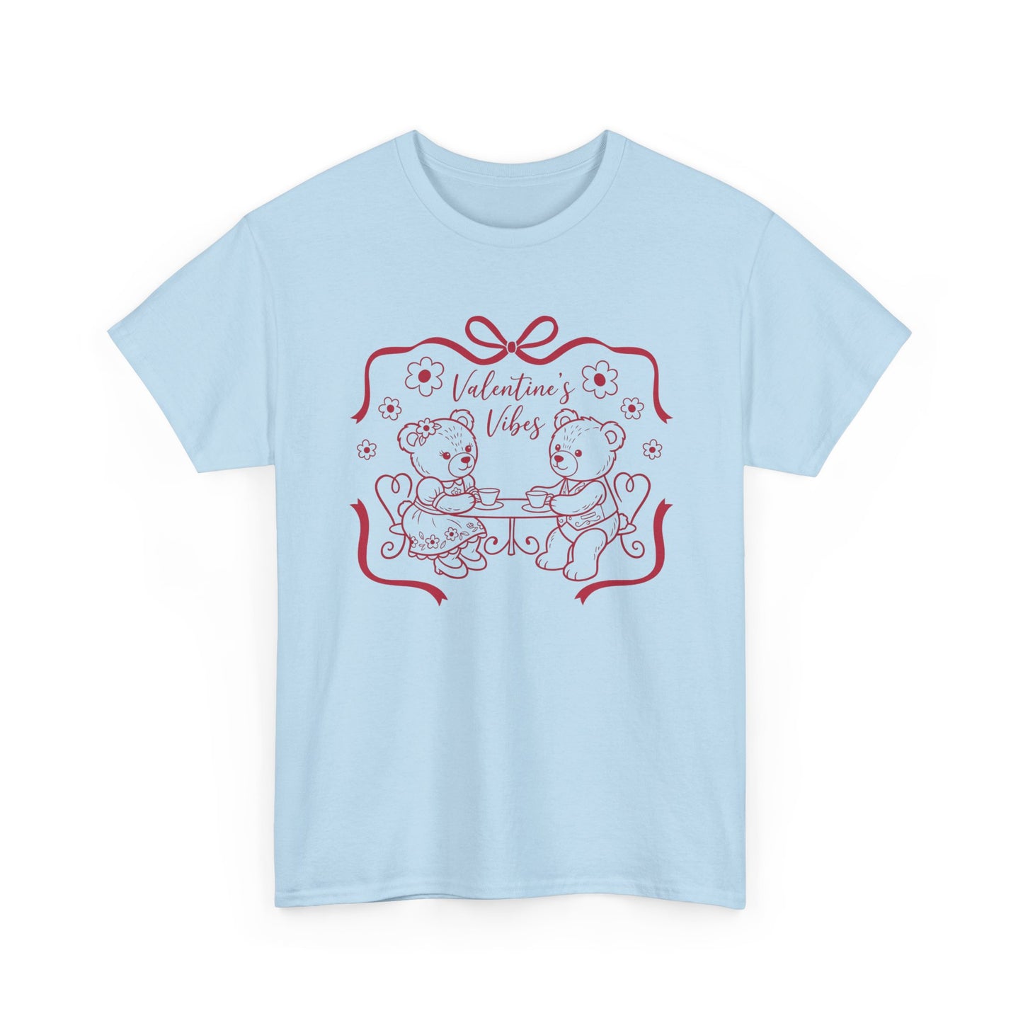 Valentine's Day Bear Couples Tee – 'Valentine's Vibes' Cute Heart Design