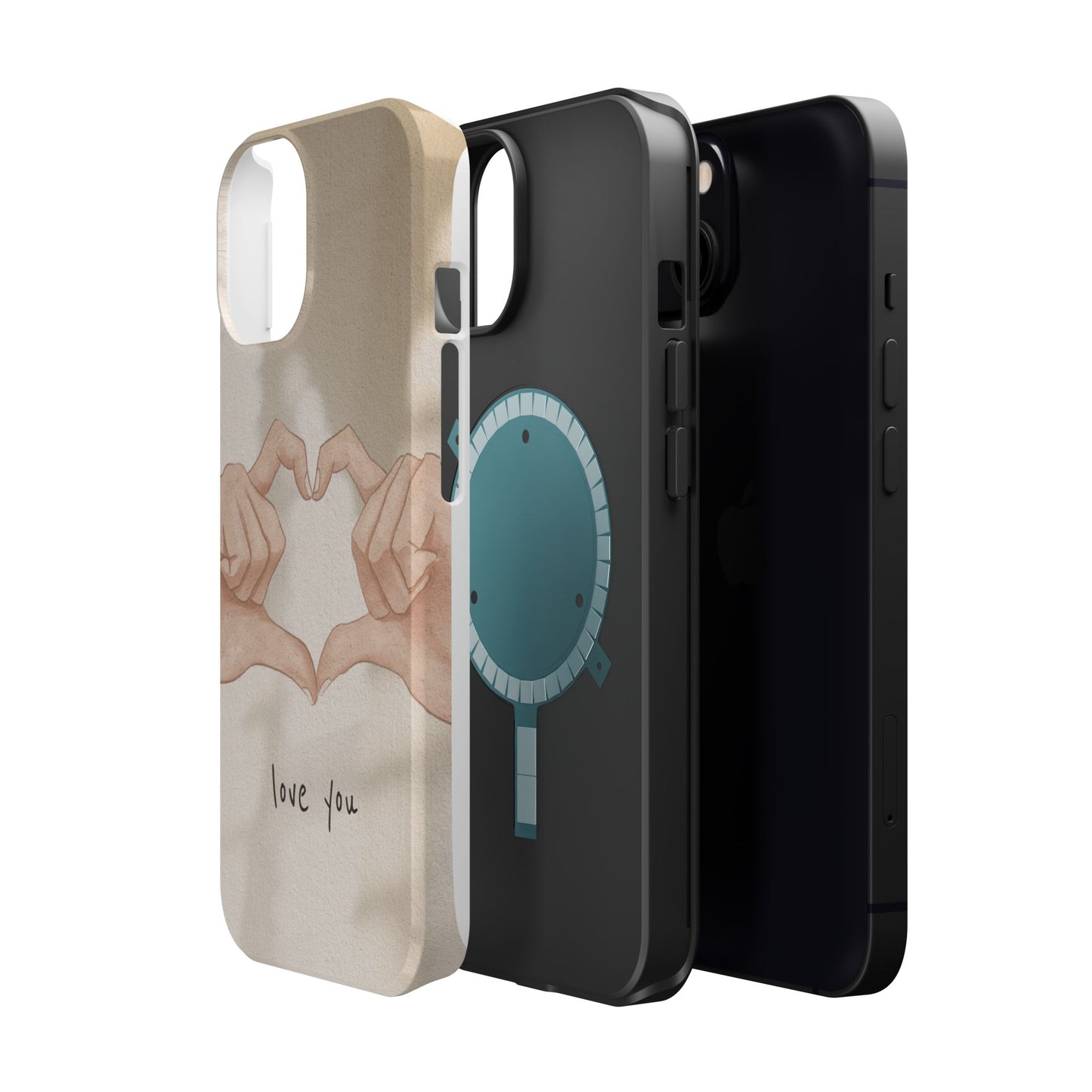 Phone Case — Hands Forming Heart with “love you” Romantic Protective Cover