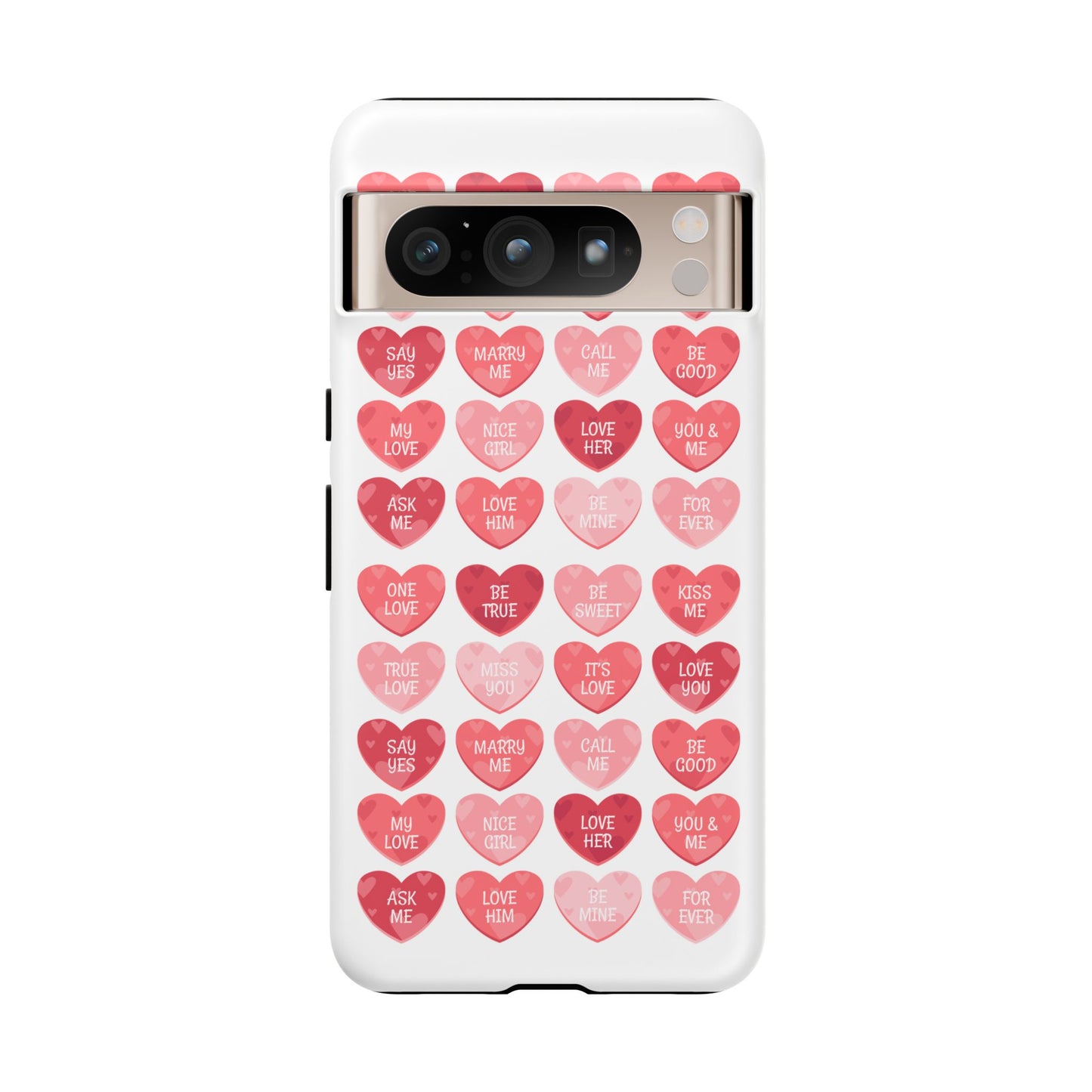 Phone Case — Pink Conversation Heart Pattern, Valentine’s Day Love Messages