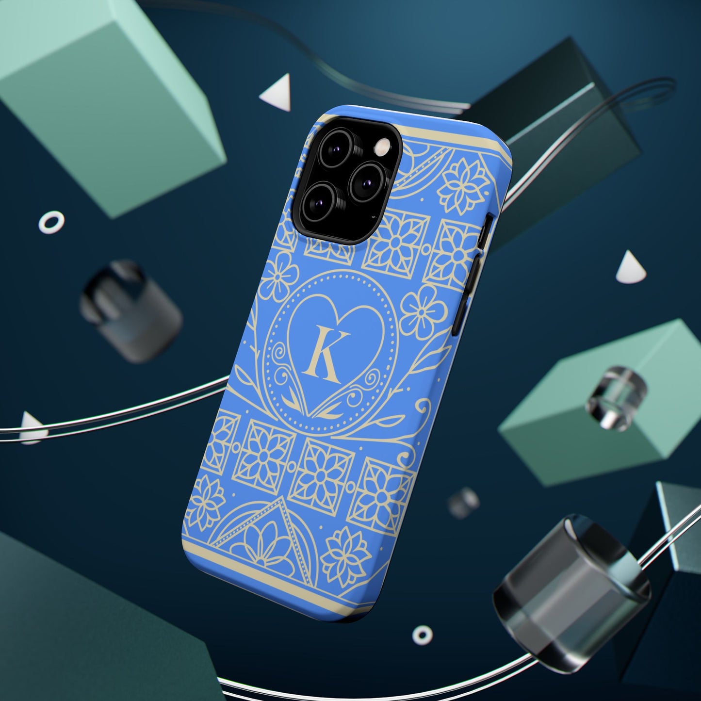 Monogram "K" Blue Floral Magnetic Phone Case — Impact-Resistant