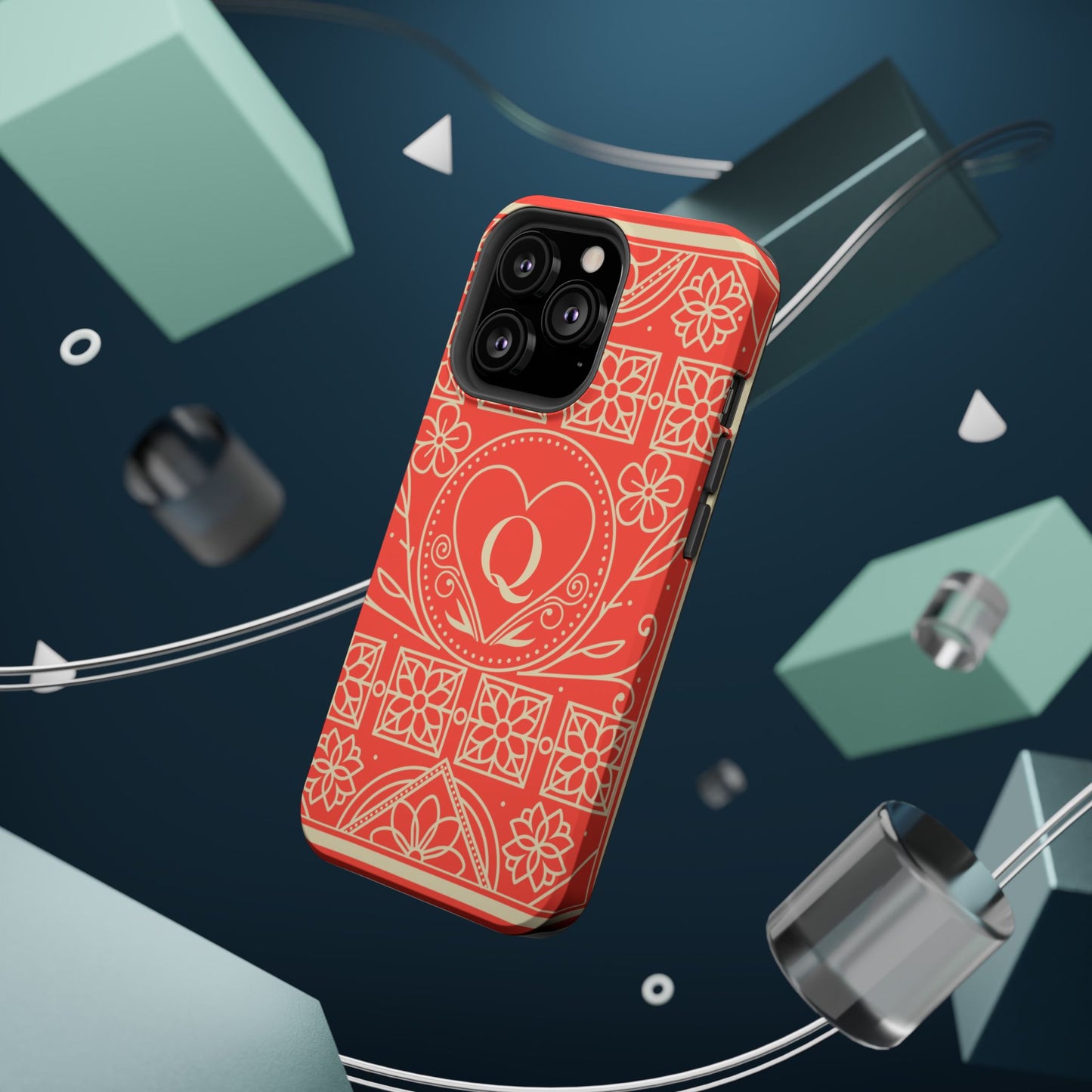 Heart Pattern Magnetic Impact Phone Case — Protective Wallet-Ready iPhone Cover