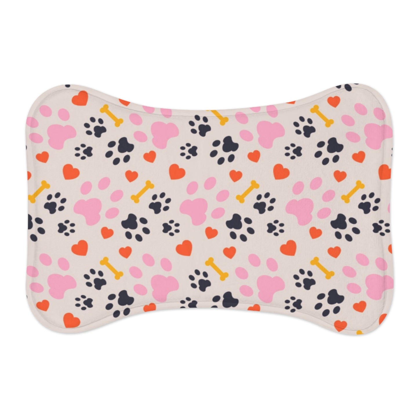 Colorful Pet Feeding Mat with Paw Prints and Bones