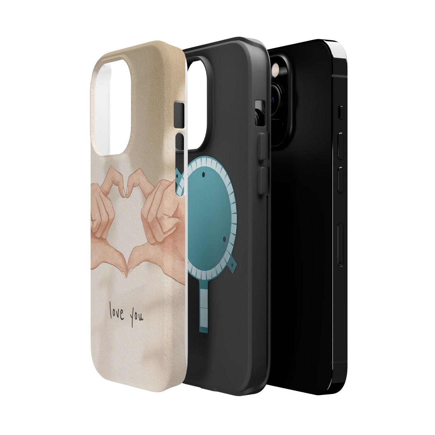 Phone Case — Hands Forming Heart with “love you” Romantic Protective Cover