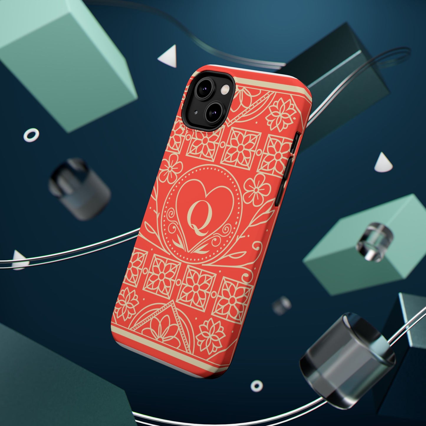 Heart Pattern Magnetic Impact Phone Case — Protective Wallet-Ready iPhone Cover