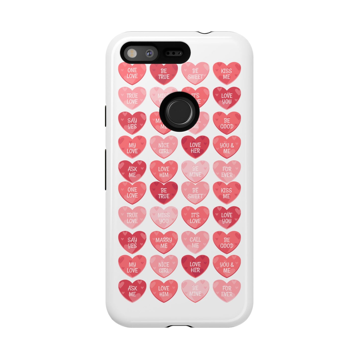 Phone Case — Pink Conversation Heart Pattern, Valentine’s Day Love Messages