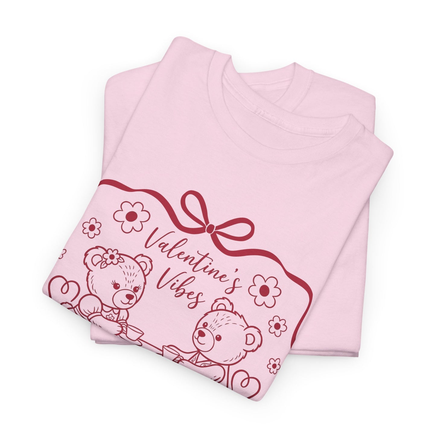 Valentine's Day Bear Couples Tee – 'Valentine's Vibes' Cute Heart Design
