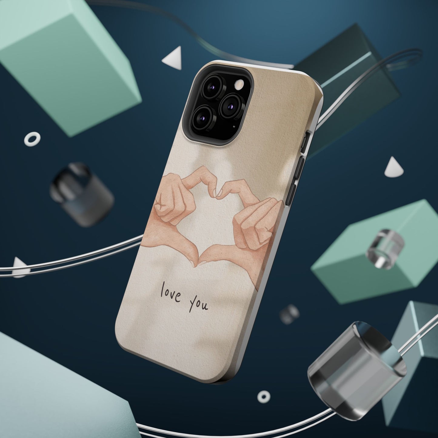 Phone Case — Hands Forming Heart with “love you” Romantic Protective Cover
