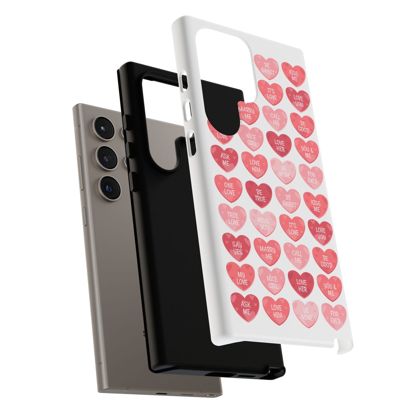 Phone Case — Pink Conversation Heart Pattern, Valentine’s Day Love Messages