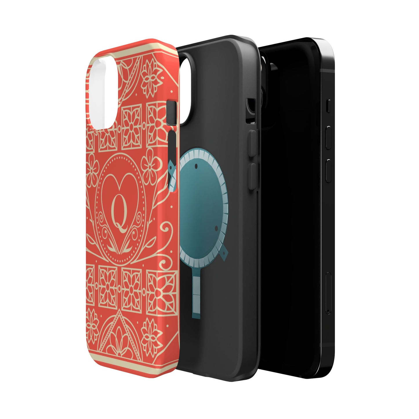 Heart Pattern Magnetic Impact Phone Case — Protective Wallet-Ready iPhone Cover