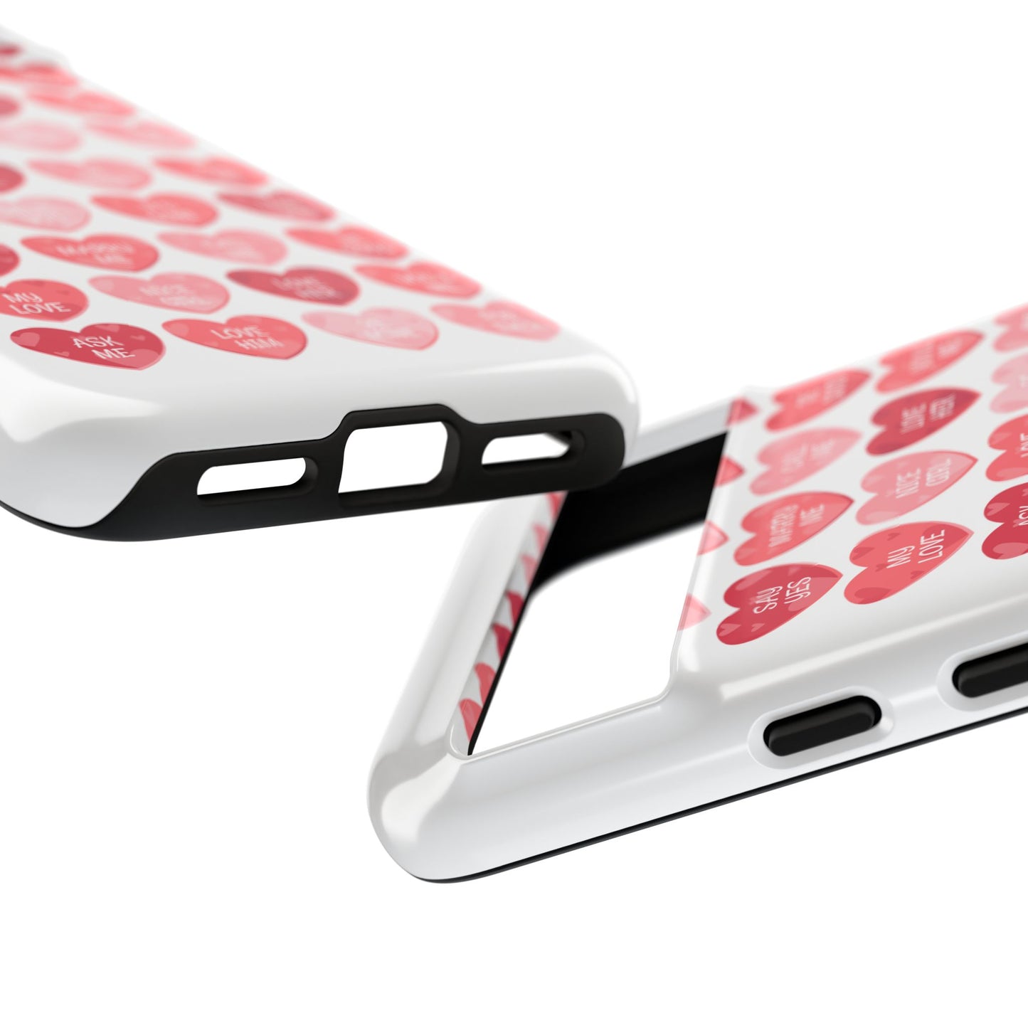 Phone Case — Pink Conversation Heart Pattern, Valentine’s Day Love Messages