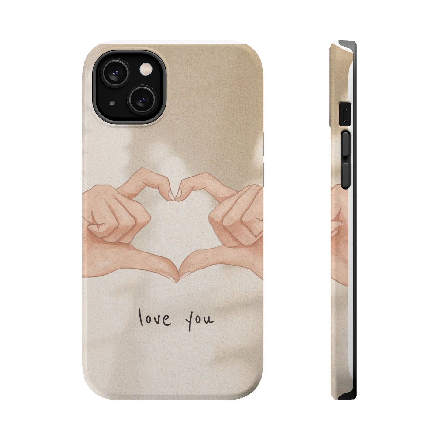 Phone Case — Hands Forming Heart with “love you” Romantic Protective Cover
