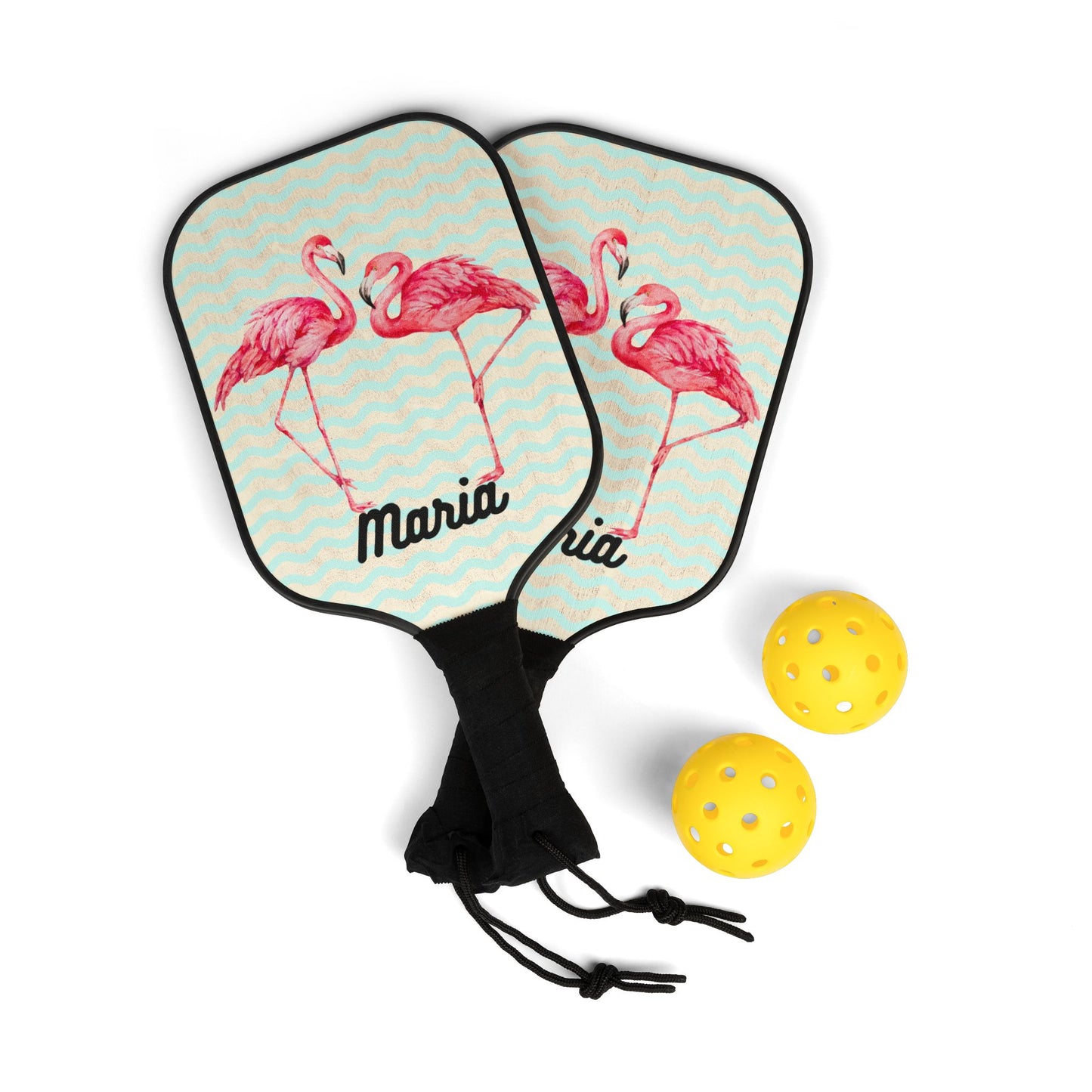 Flamingo Pickleball Paddles Set — Personalized 'Maria' Coastal Design