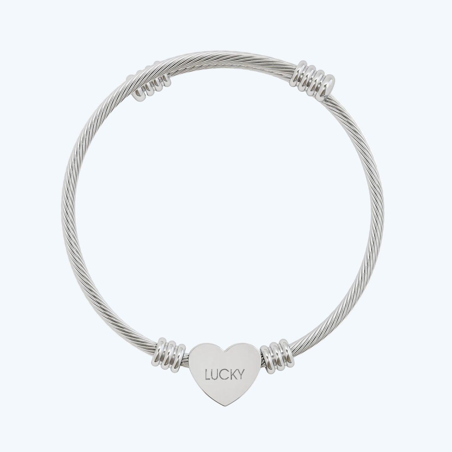 Engravable Heart Cuff Bracelet – Personalized Cable Wire Bangle (Silver or Gold)