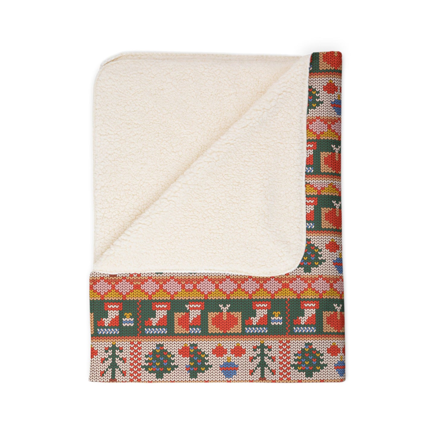 Cozy Holiday Fleece Sherpa Blanket - Festive Winter Design with Ornaments & Birds