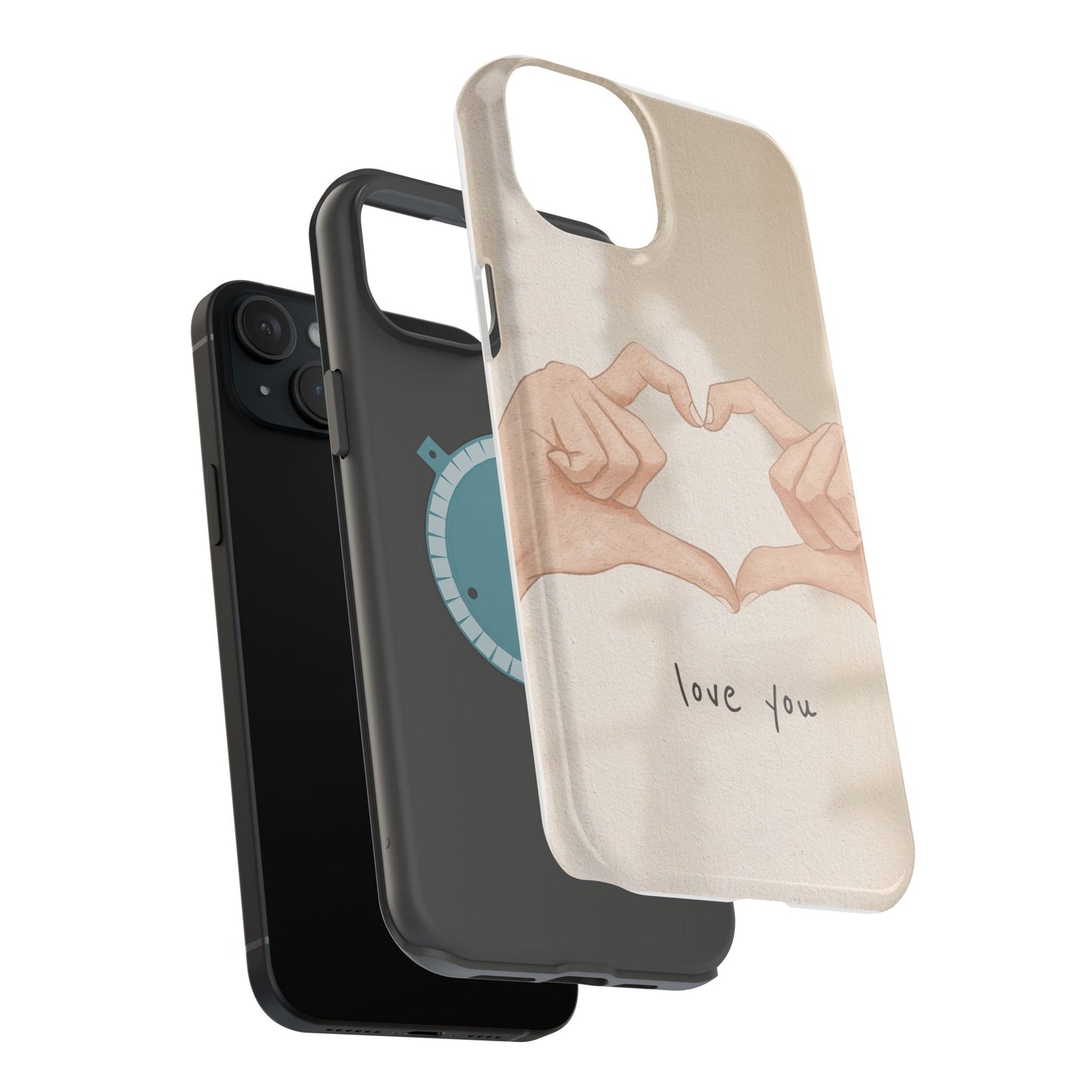 Phone Case — Hands Forming Heart with “love you” Romantic Protective Cover