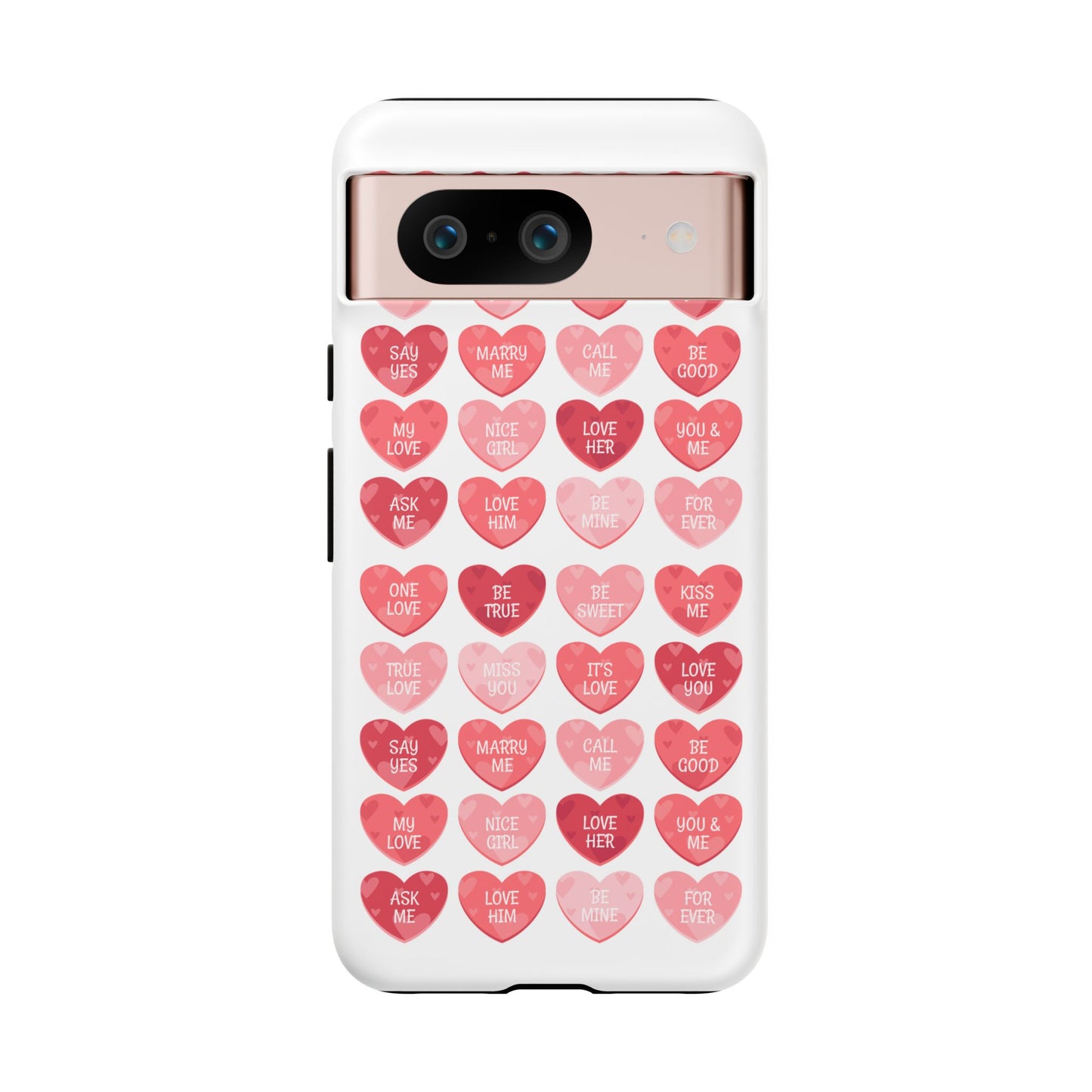 Phone Case — Pink Conversation Heart Pattern, Valentine’s Day Love Messages