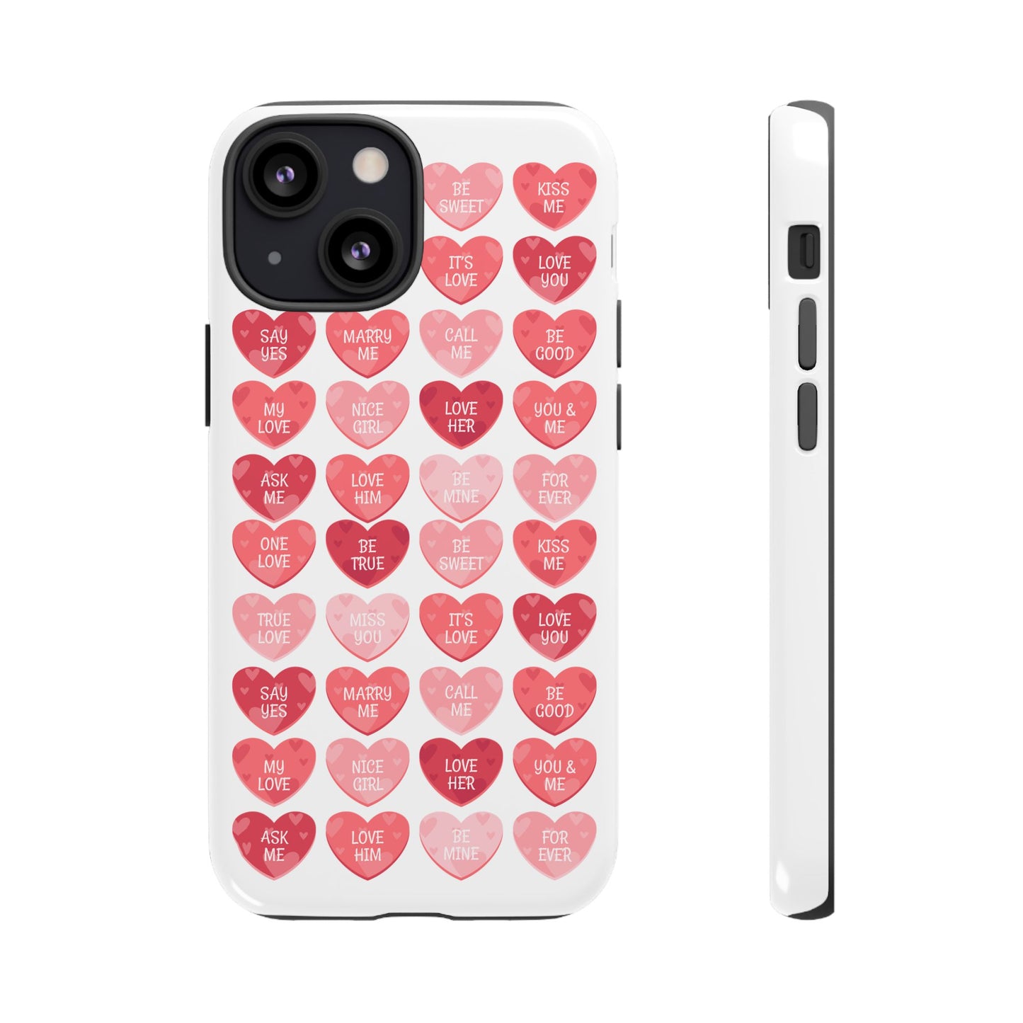 Phone Case — Pink Conversation Heart Pattern, Valentine’s Day Love Messages