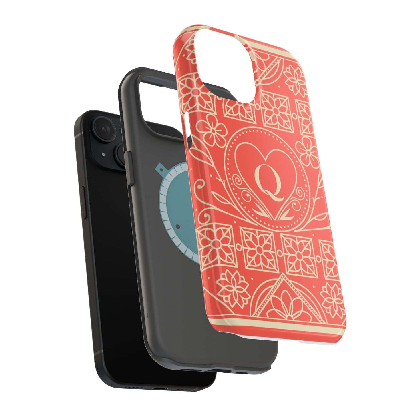 Heart Pattern Magnetic Impact Phone Case — Protective Wallet-Ready iPhone Cover