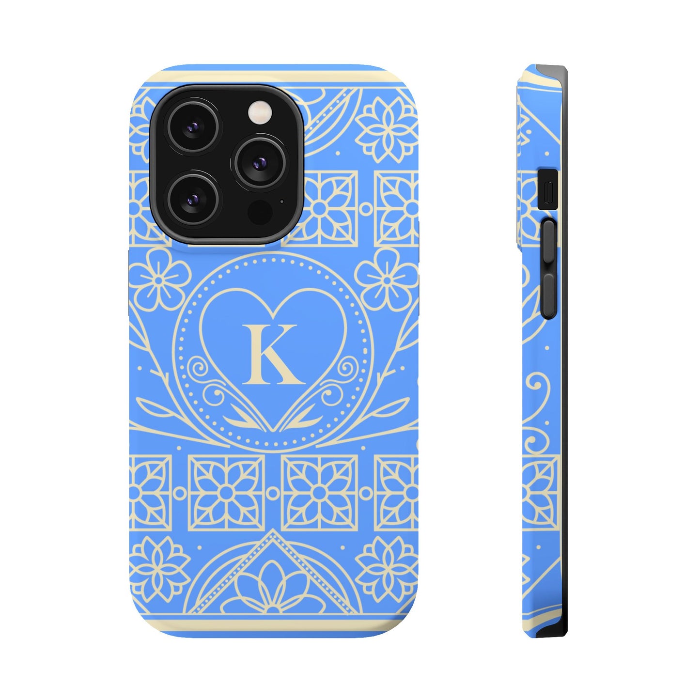 Monogram "K" Blue Floral Magnetic Phone Case — Impact-Resistant
