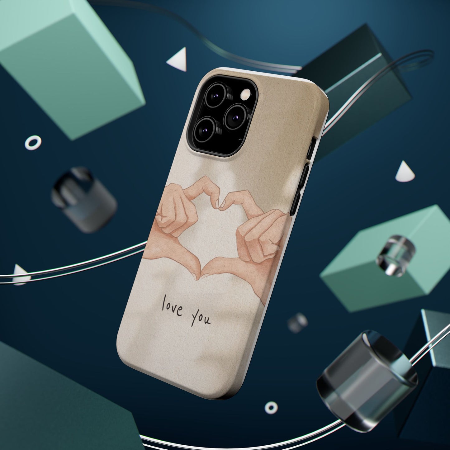 Phone Case — Hands Forming Heart with “love you” Romantic Protective Cover