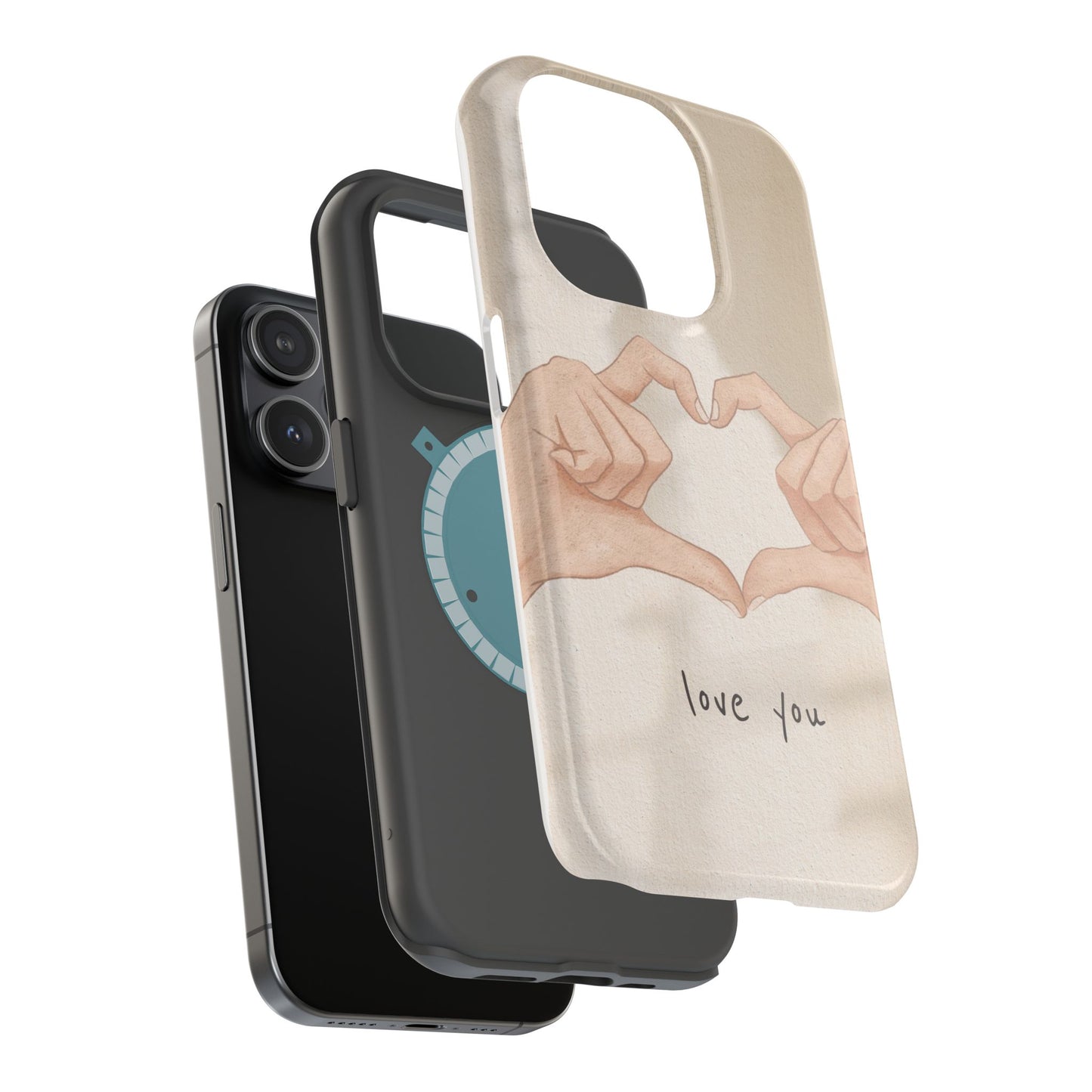 Phone Case — Hands Forming Heart with “love you” Romantic Protective Cover