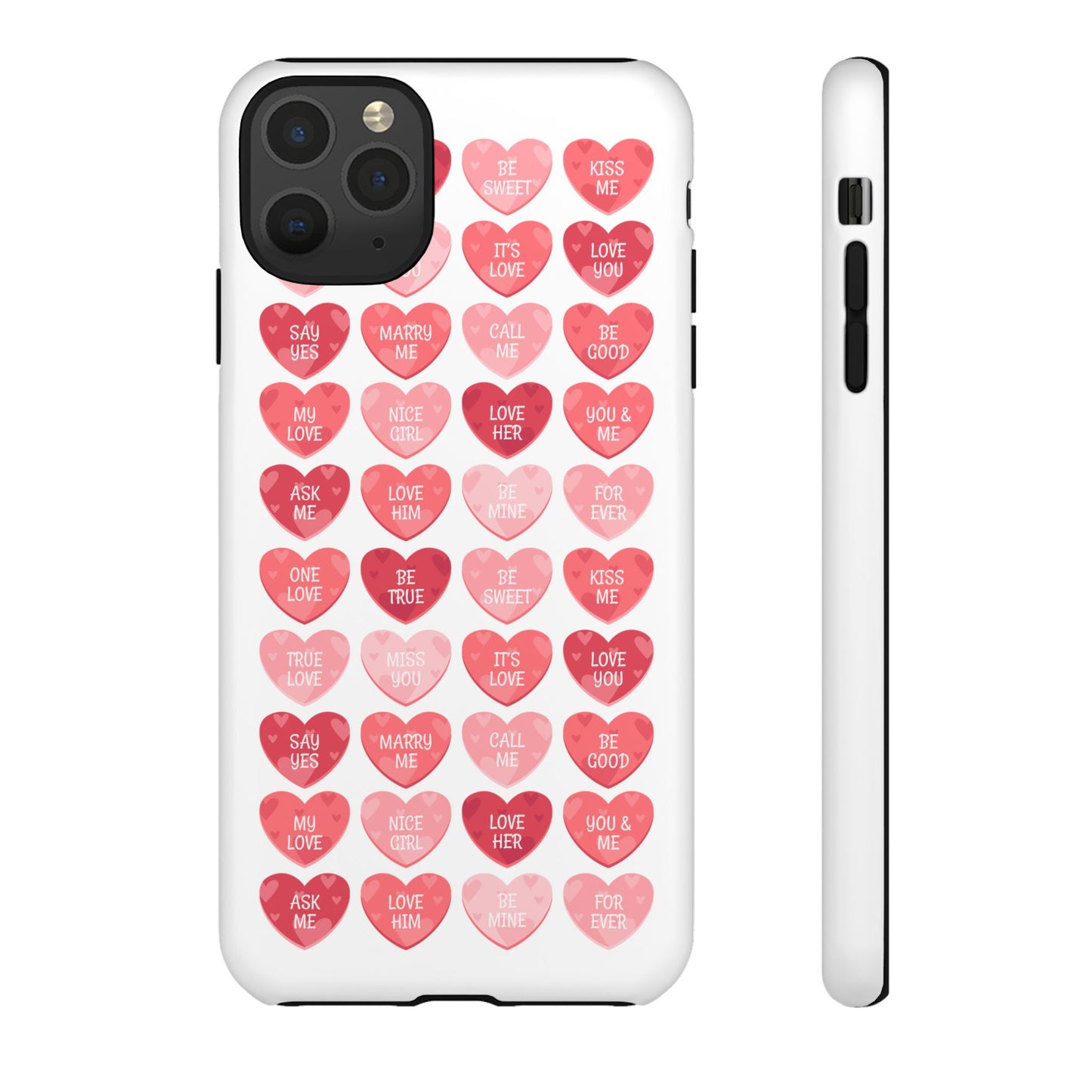 Phone Case — Pink Conversation Heart Pattern, Valentine’s Day Love Messages