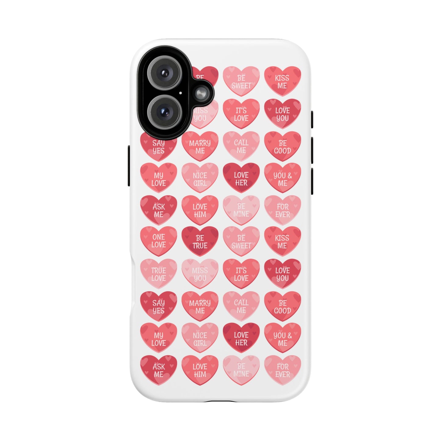 Phone Case — Pink Conversation Heart Pattern, Valentine’s Day Love Messages
