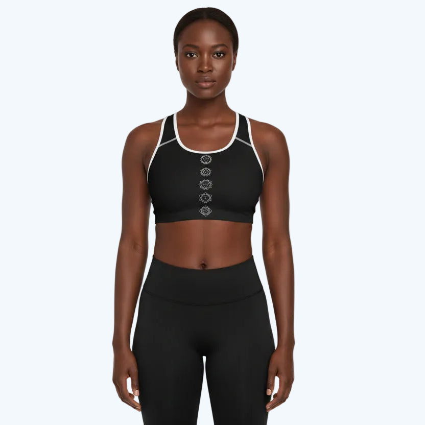 Chakra Line Sports Bra — Black Yoga Activewear