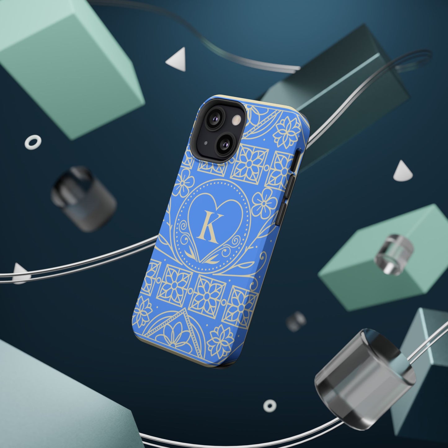 Monogram "K" Blue Floral Magnetic Phone Case — Impact-Resistant