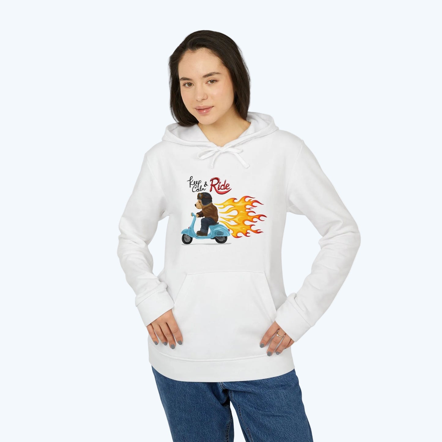 Racer Bear Hoodie — Flaming Scooter Graphic Sweatshirt