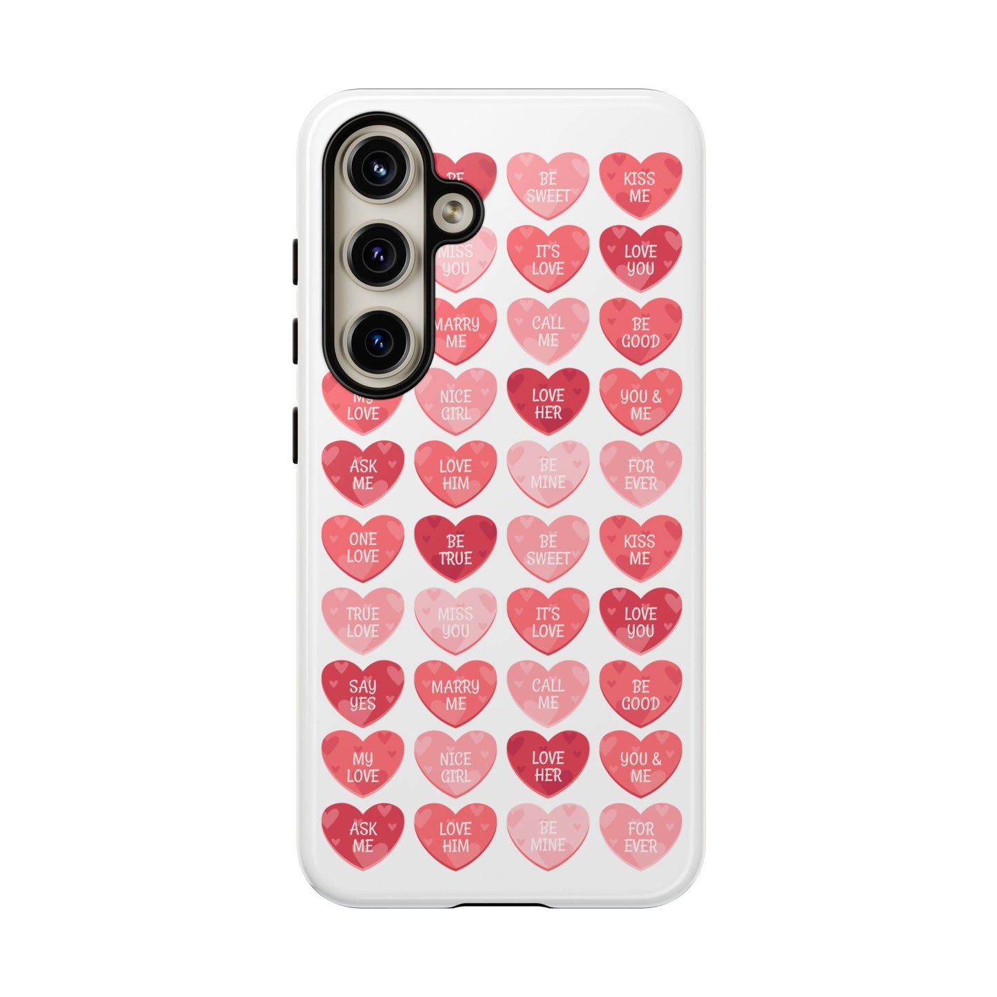Phone Case — Pink Conversation Heart Pattern, Valentine’s Day Love Messages