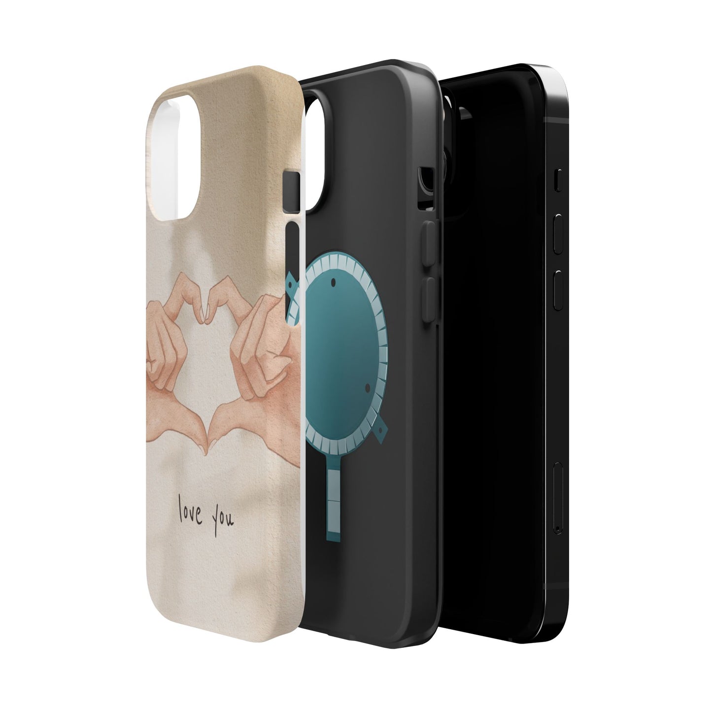 Phone Case — Hands Forming Heart with “love you” Romantic Protective Cover