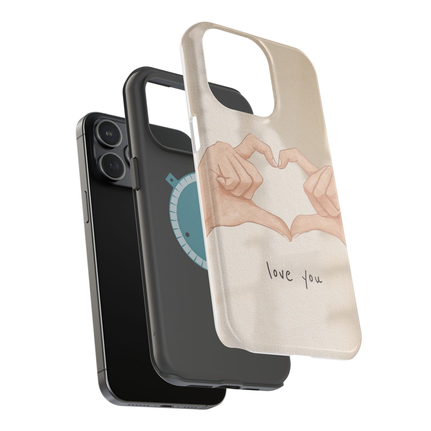 Phone Case — Hands Forming Heart with “love you” Romantic Protective Cover