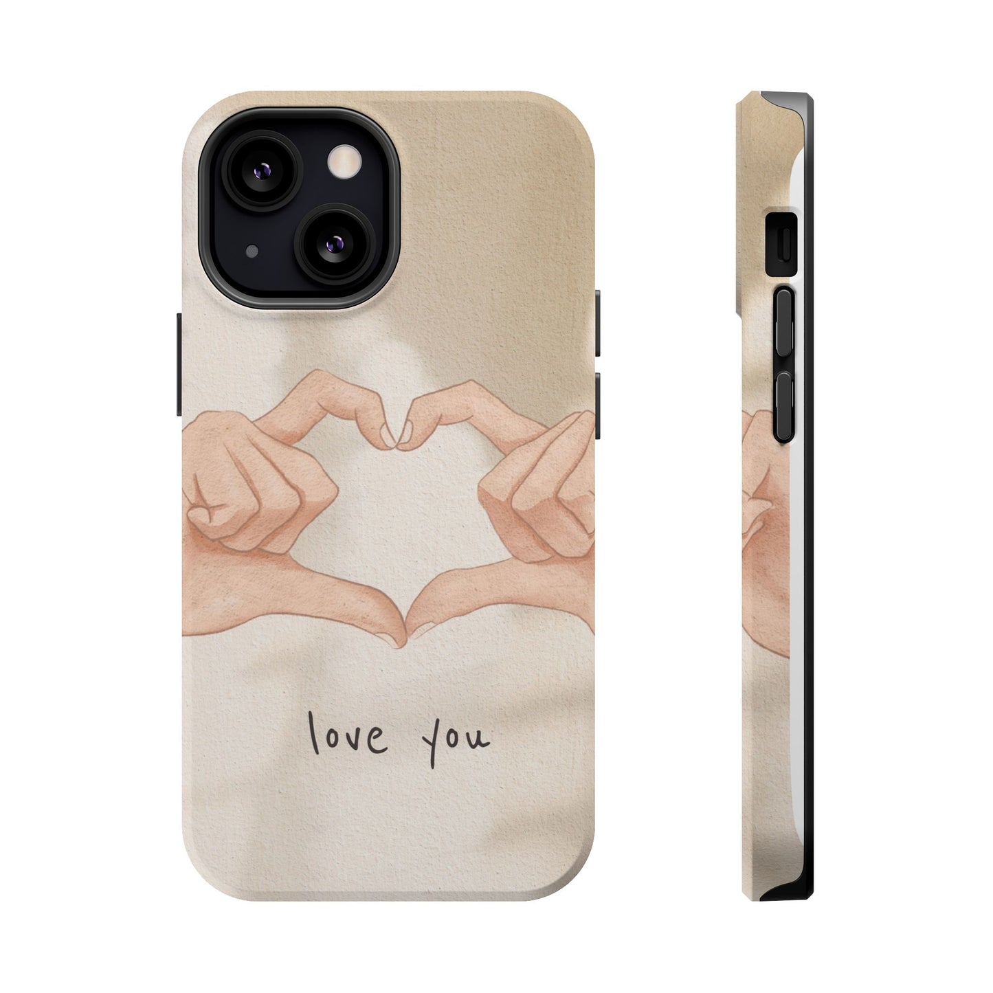 Phone Case — Hands Forming Heart with “love you” Romantic Protective Cover