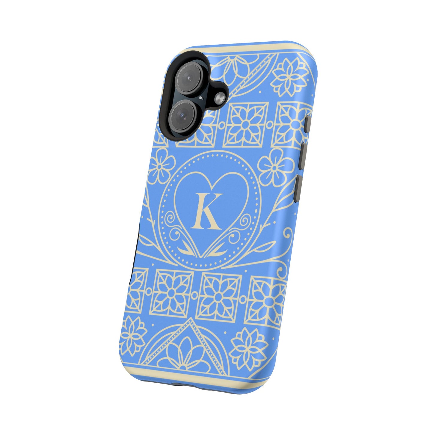 Monogram "K" Blue Floral Magnetic Phone Case — Impact-Resistant