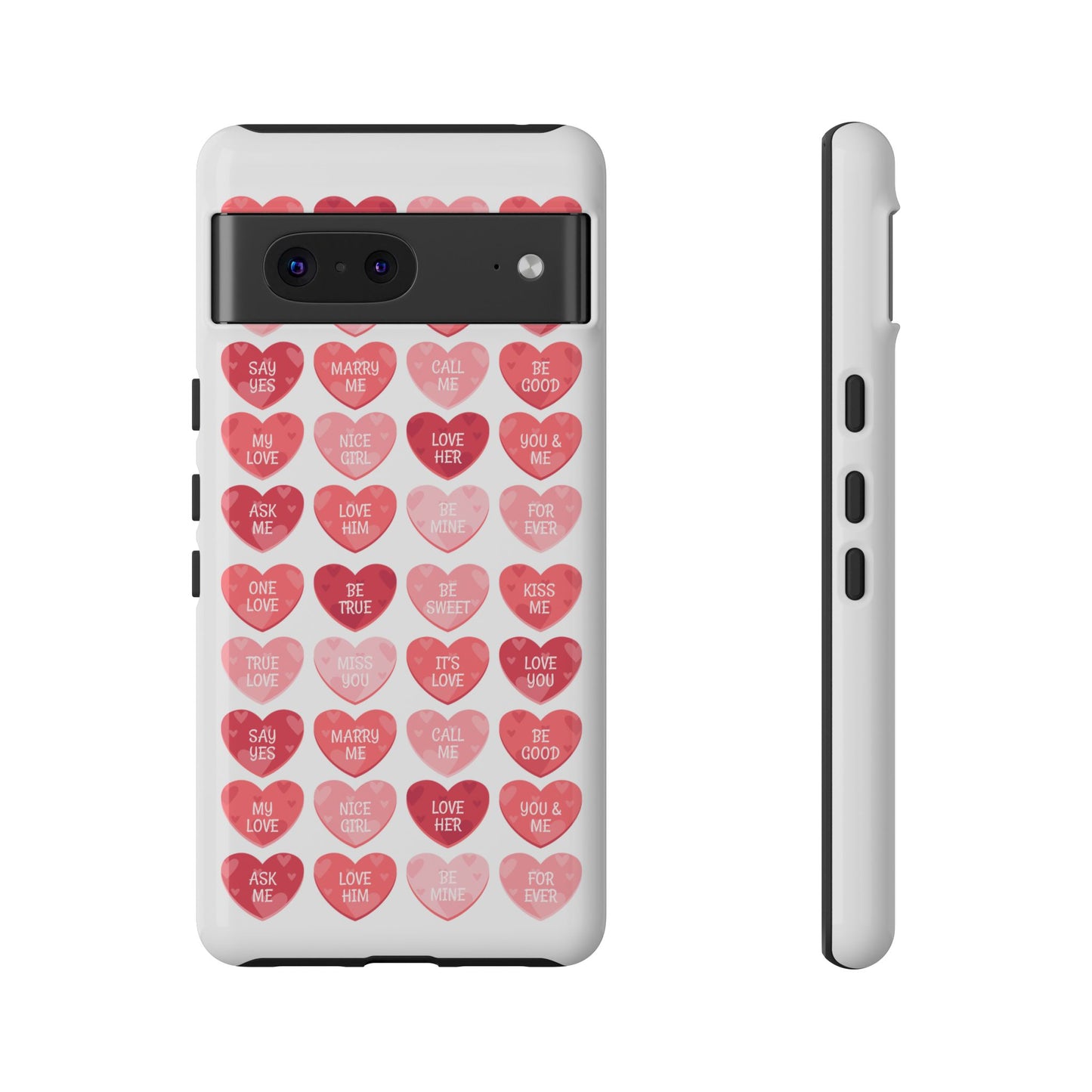 Phone Case — Pink Conversation Heart Pattern, Valentine’s Day Love Messages