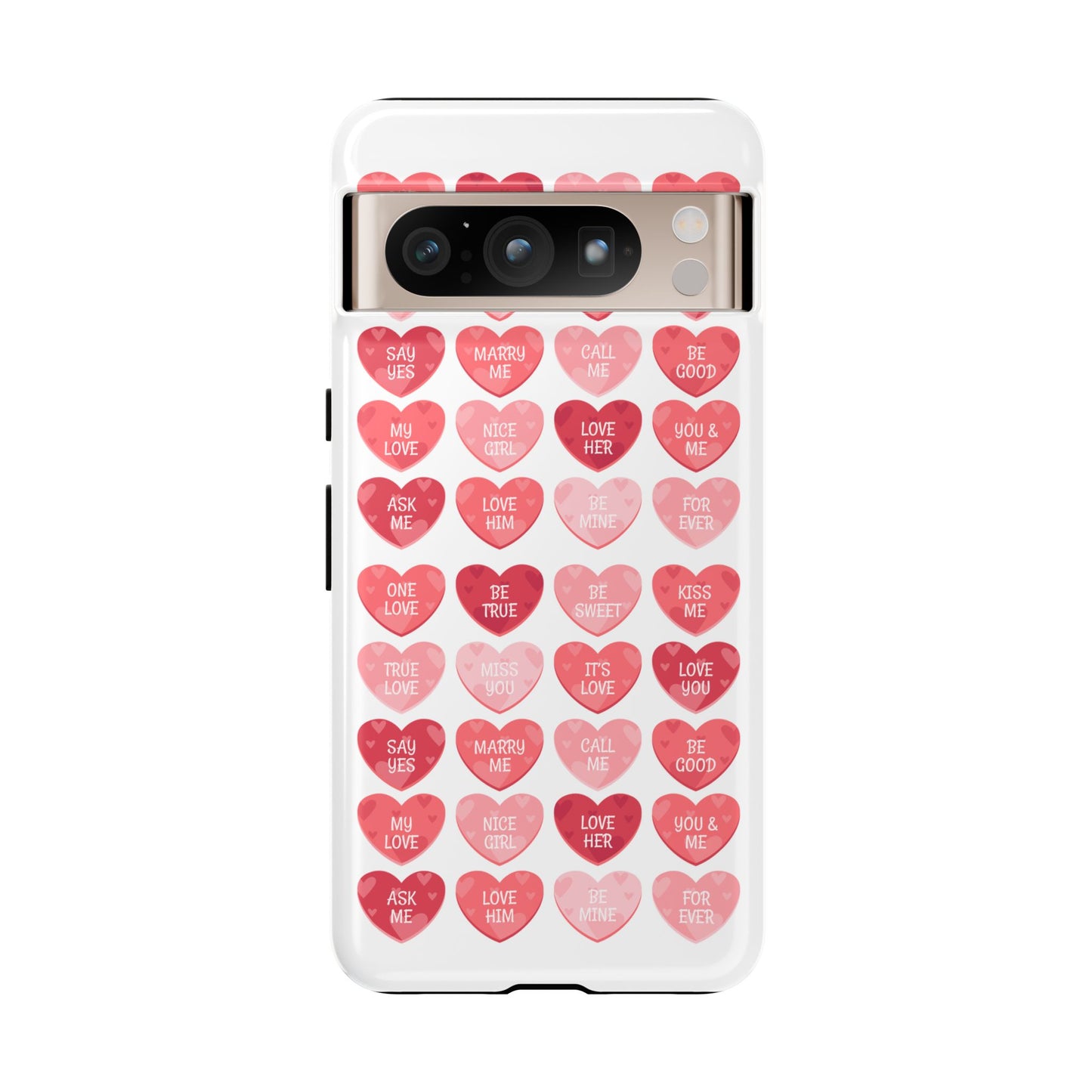 Phone Case — Pink Conversation Heart Pattern, Valentine’s Day Love Messages