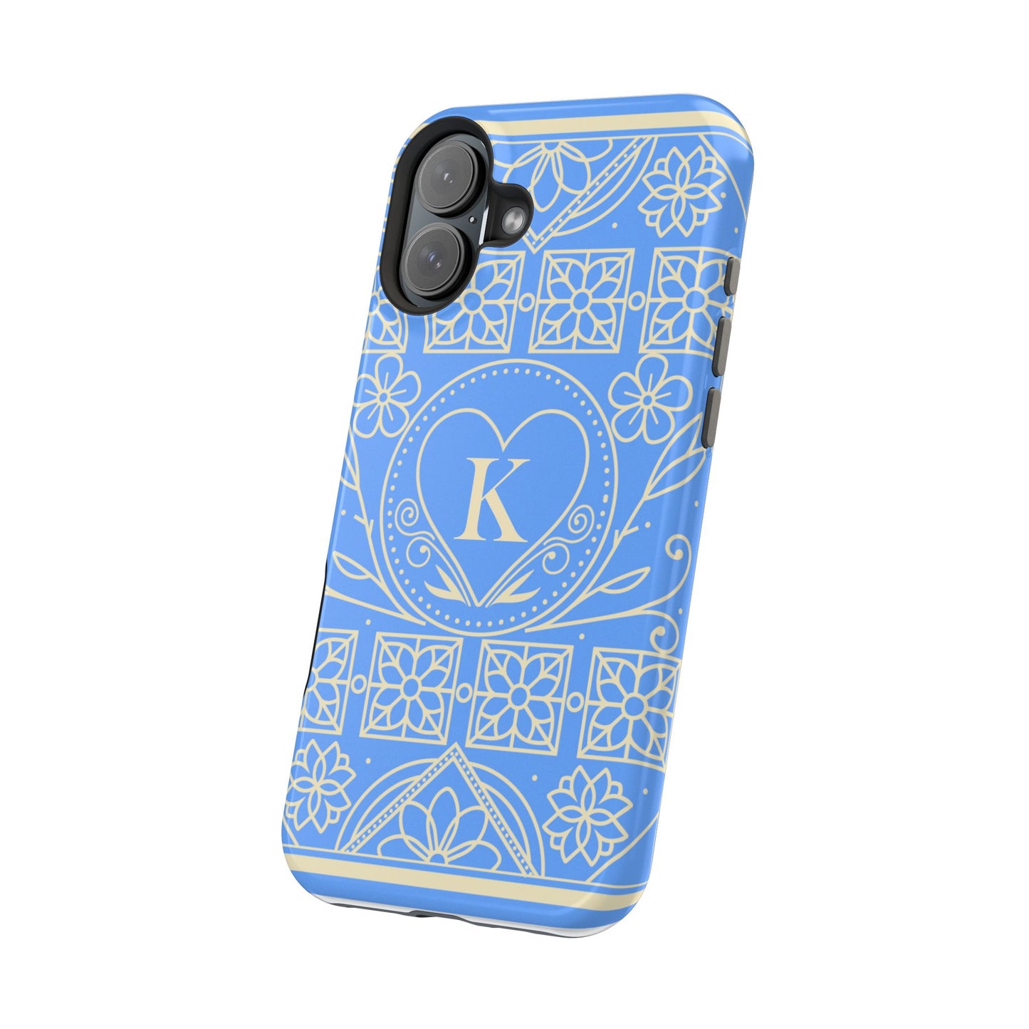 Monogram "K" Blue Floral Magnetic Phone Case — Impact-Resistant