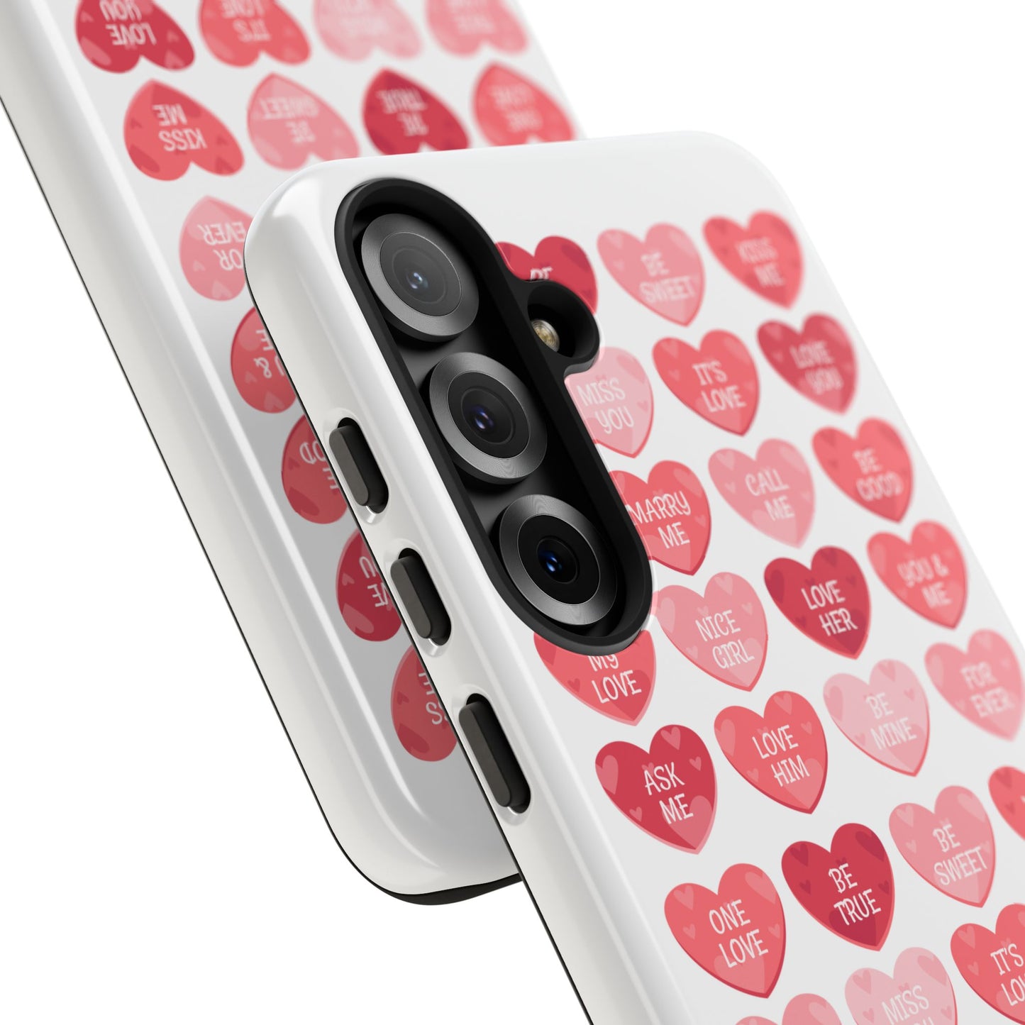 Phone Case — Pink Conversation Heart Pattern, Valentine’s Day Love Messages