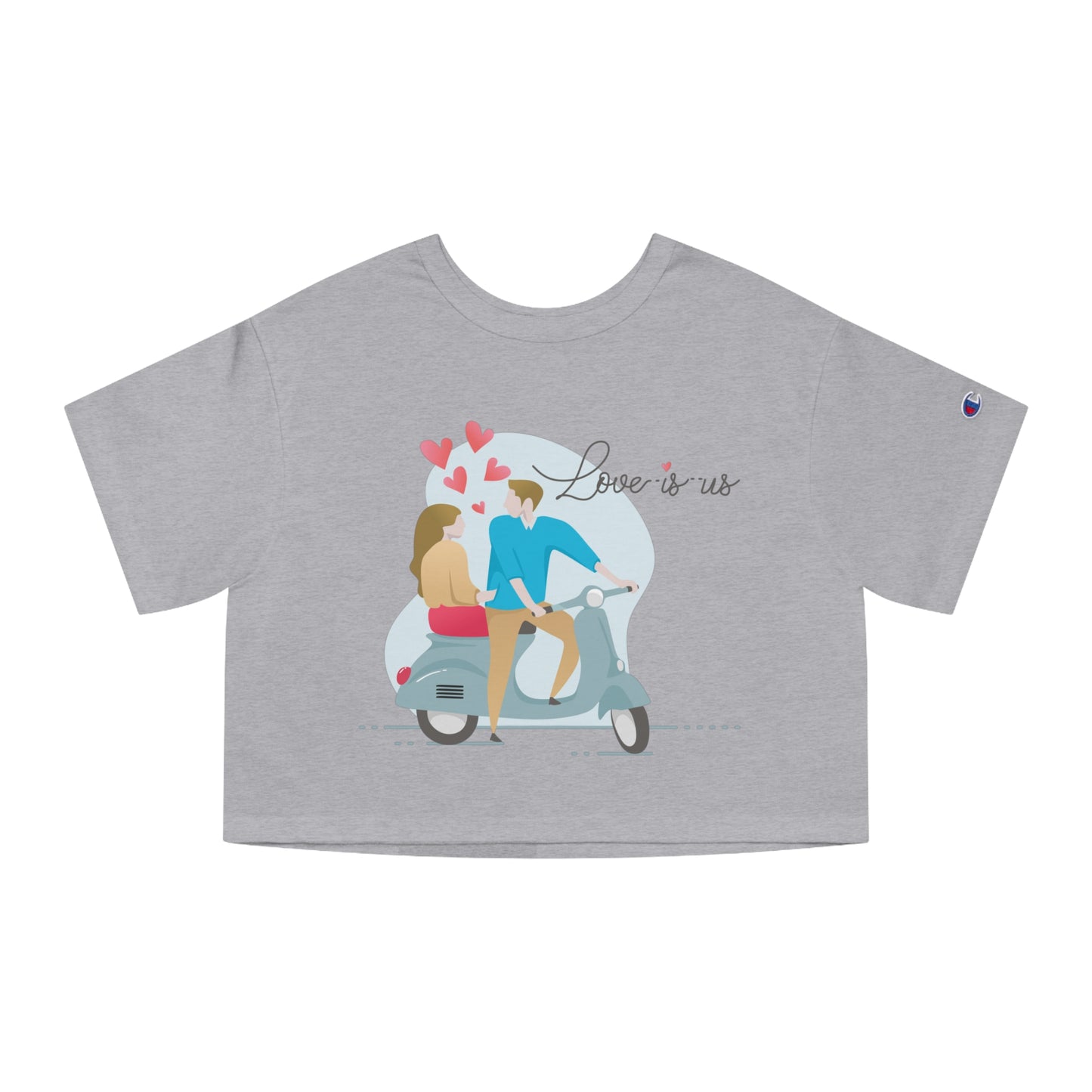 Romantic Scooter Couple Cropped T-Shirt — "Love is Us" Graphic